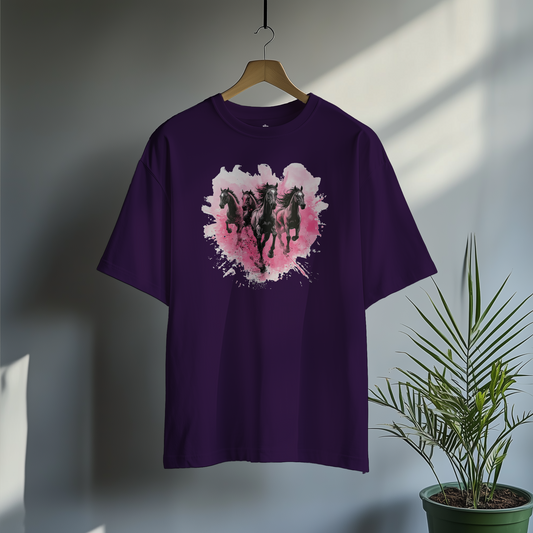 Running Horses - Classic Oversized Cotton T-Shirt